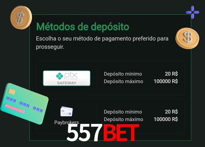 O cassino 557Bet oferece uma grande variedade de métodos de pagamento